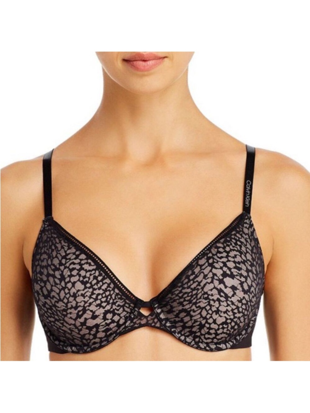 Calvin Klein Seductive Comfort Running Leopard Demi Bra Size 32C Black QF5390